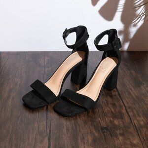 Black Strap Heel Faux Suede